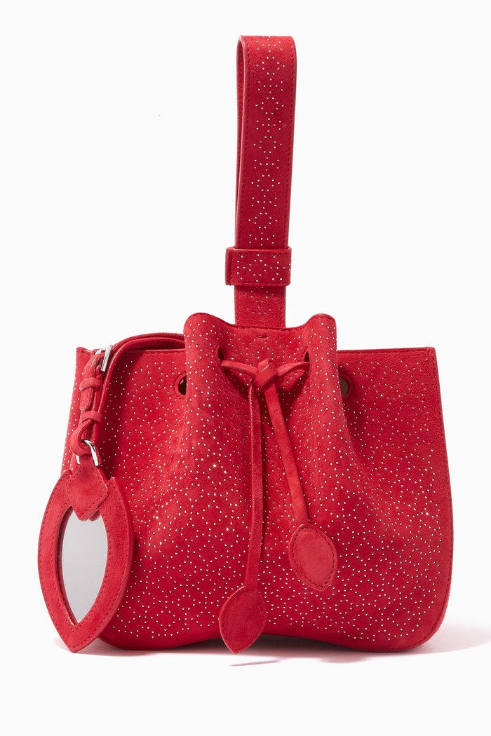 

Studded Bucket Bag in Suede, Red