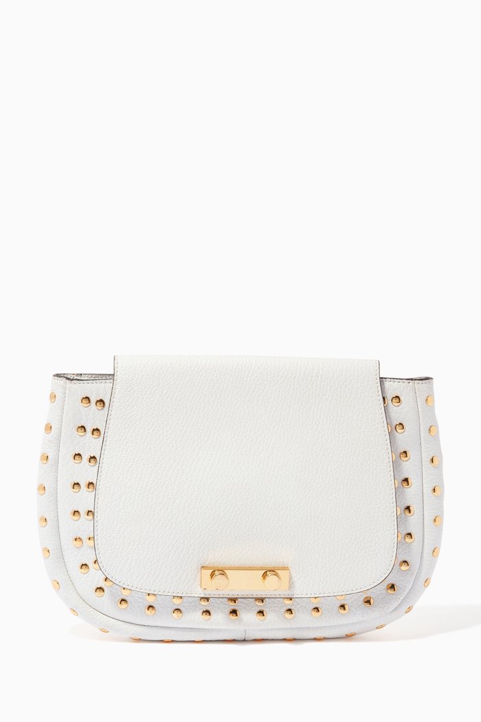 

Studded Clutch in Leather, White