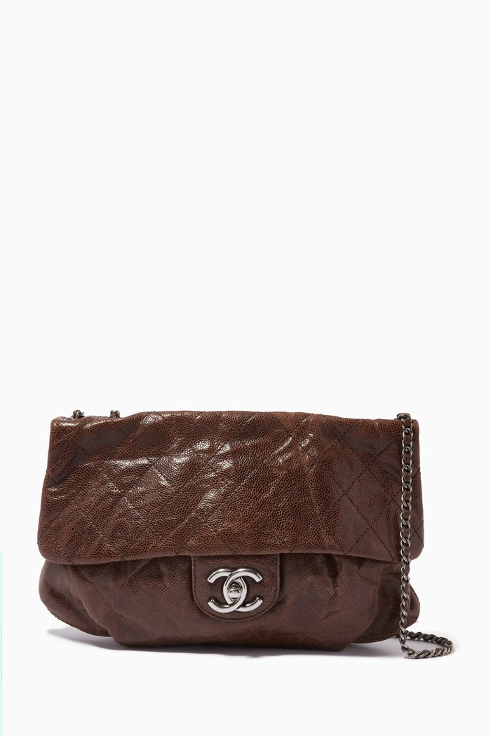 

Medium Elastic Flap Bag in Glazed Caviar Leather, Brown
