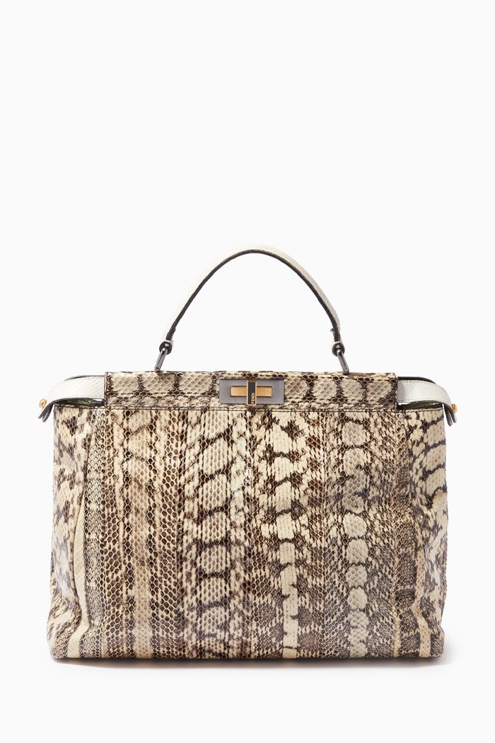 

Large Peekaboo Bag in Monochrome Python Leather, Neutral