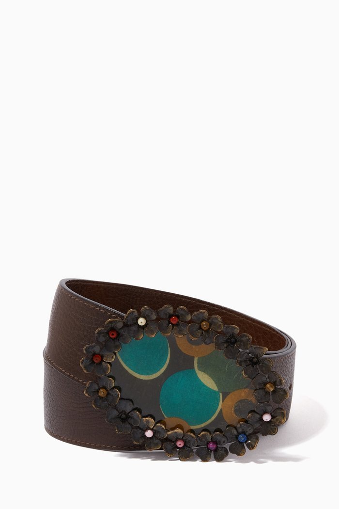 

Embellished Buckle Belt, Brown