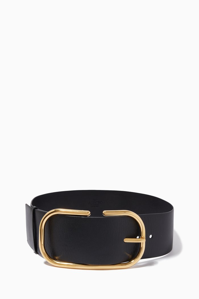 

Gold Buckle Belt in Leather, Black
