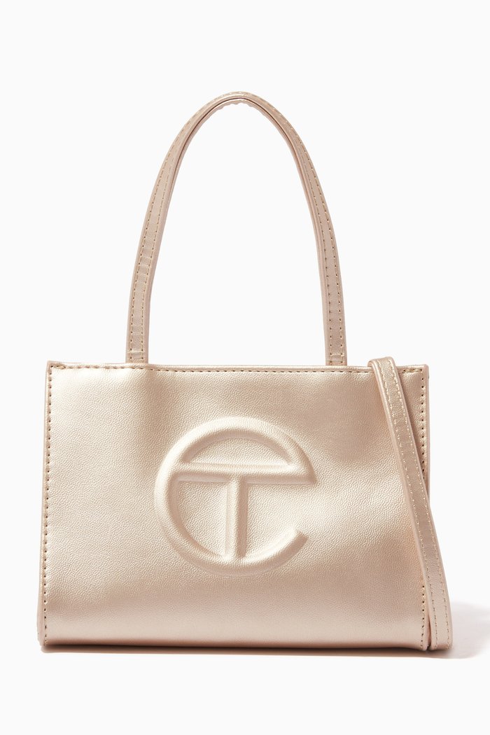 

Logo Embossed Tote Bag in Leather, Gold
