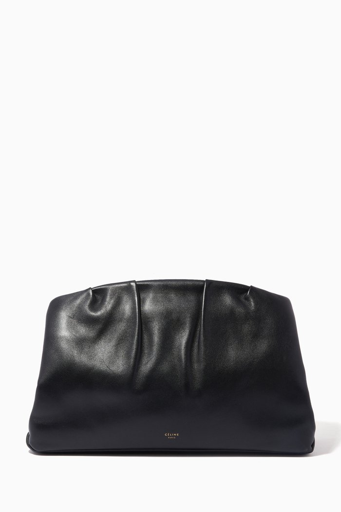 

Pleated Clutch in Leather, Black