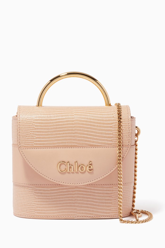 

Small Aby Lock Shoulder Bag in Lizard Embossed Leather, Neutral