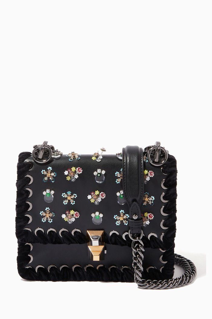 

Small Flower Embellished Kan | Bag, Black
