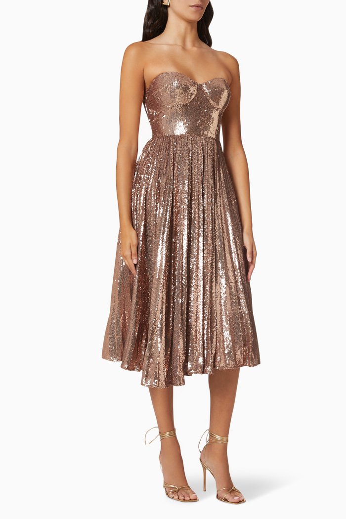 

Bustier Midi Dress in Sequinned Crepe, Pink