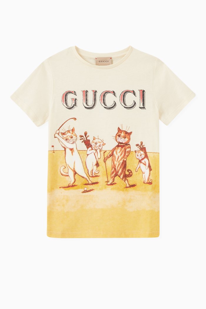 

Cat Playing Golf Print T-shirt in Cotton, Neutral