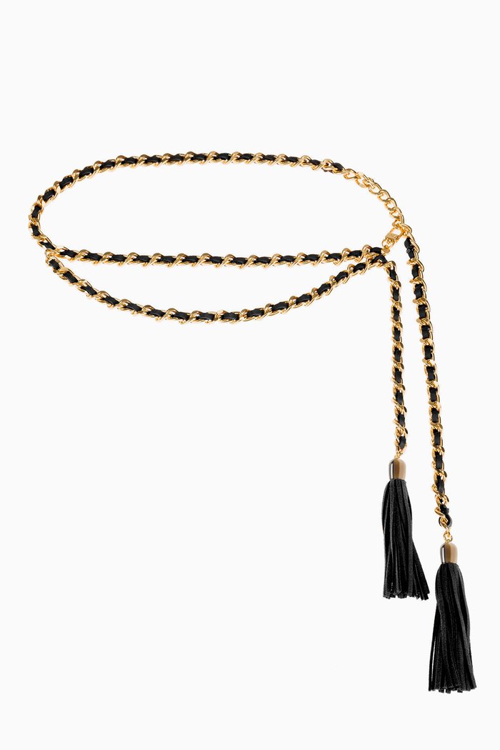 

High-waist Chain Belt in Leather, Black