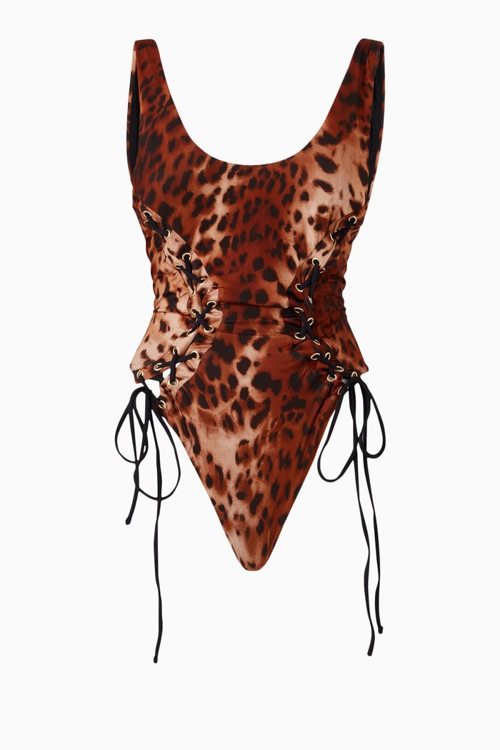 

Animal-printed One-piece Swimsuit in Stretch Nylon, Neutral