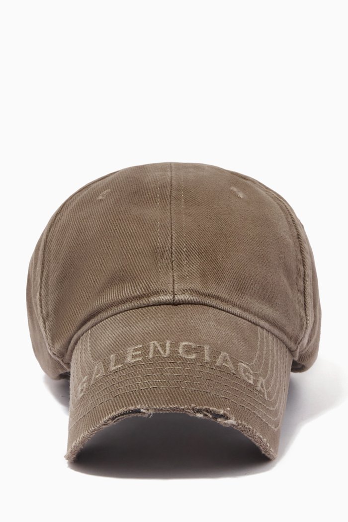 Logo Embroidered Destroyed Baseball Hat in Cotton, Neutral