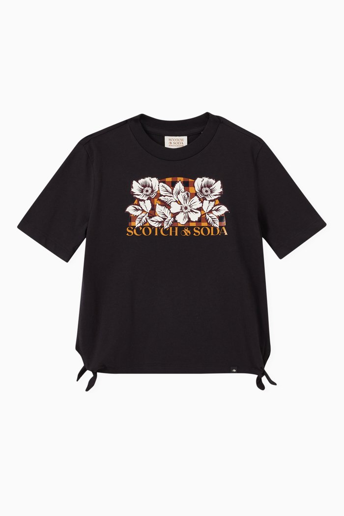 

Graphic Print Ties T-shirt in Cotton, Black