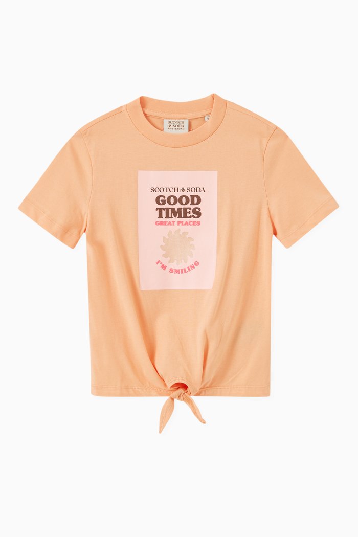 

Graphic Print Knotted T-shirt in Cotton, Pink