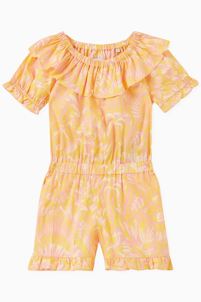 

Printed Off-shoulder Romper in Cotton, Multicolour