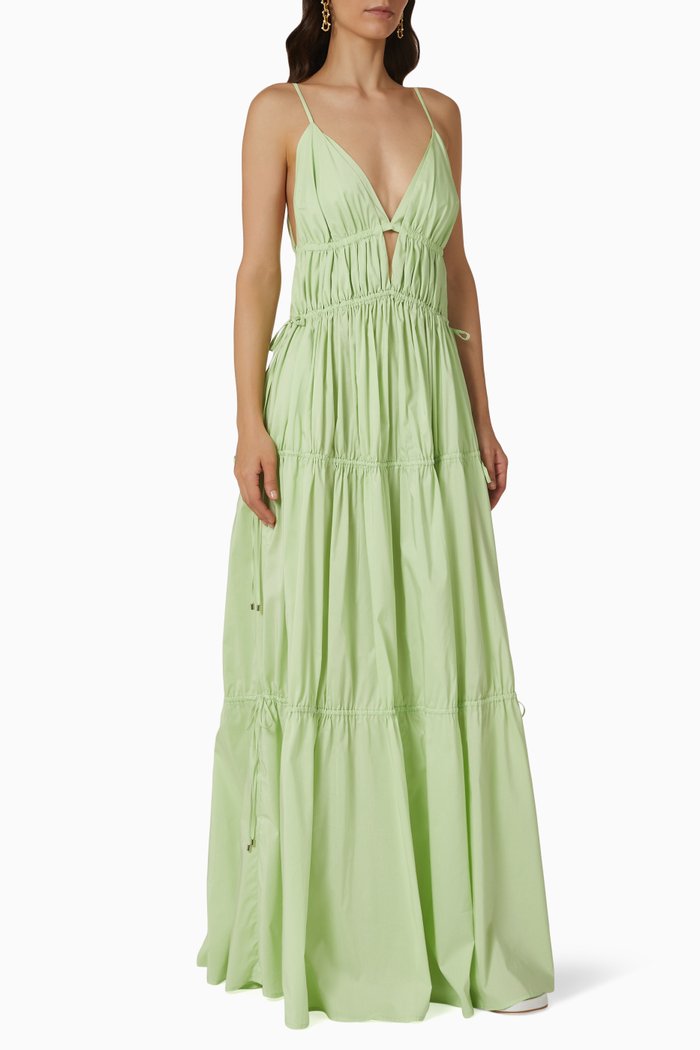 

April Tiered Dress in Poplin, Green