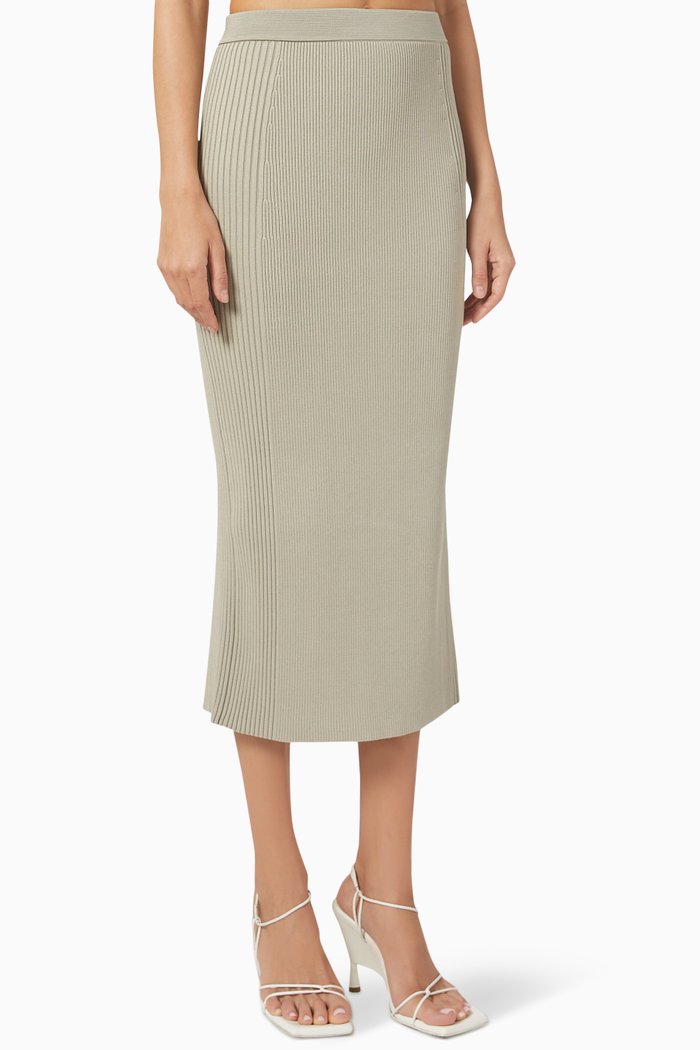 

Brooklyn Midi Skirt in Compact Rib Knit, Neutral