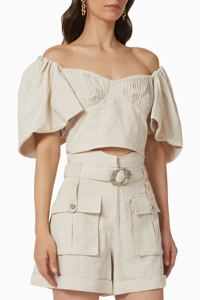 

Quince Crop Top in Jacquard Linen, Neutral