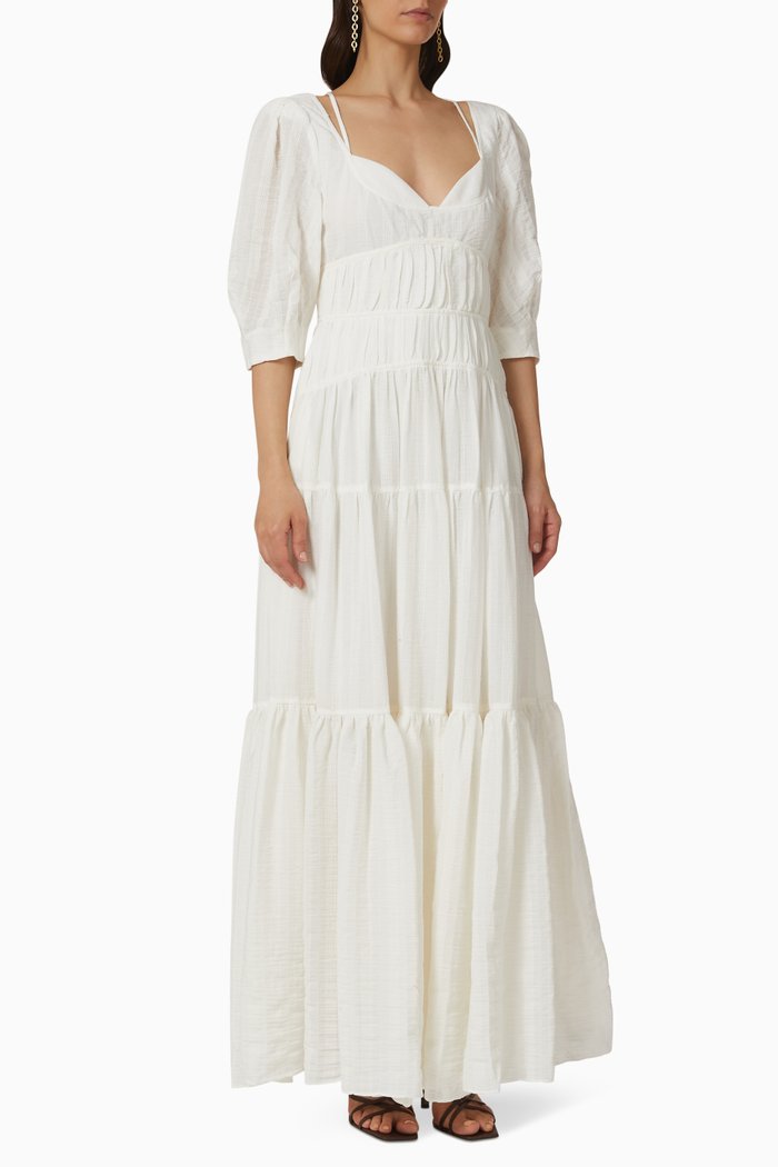 

Wilder Tiered Dress in Gauze, White