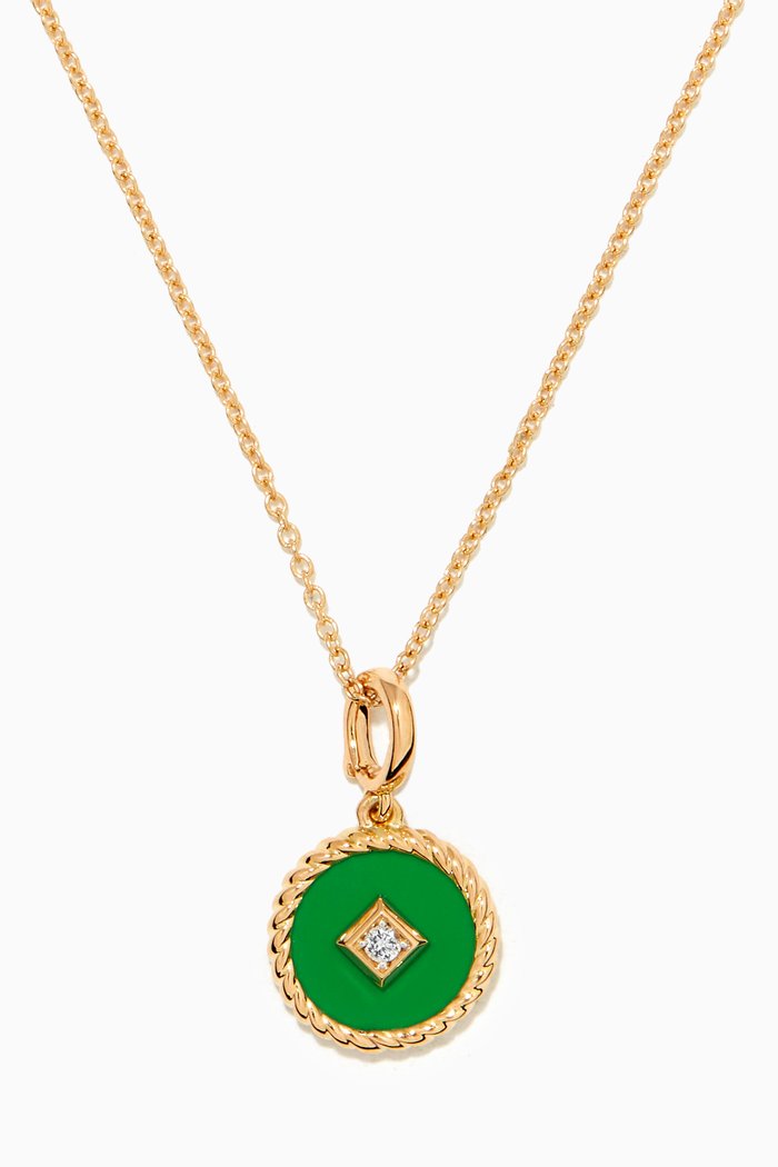 

Elements® Enamel & Diamond Necklace in 18kt Yellow Gold, Green