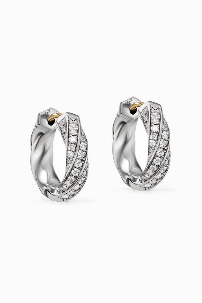

Cable Edge Diamond Hoop Earrings in Sterling Silver