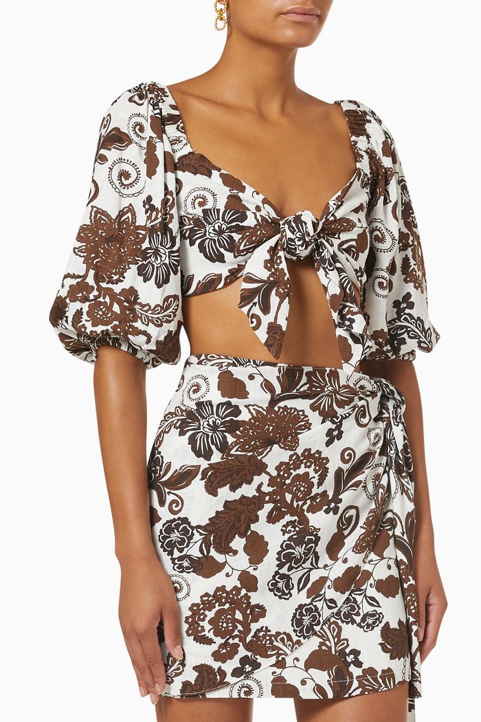 Amara Crop Top in Linen, Brown