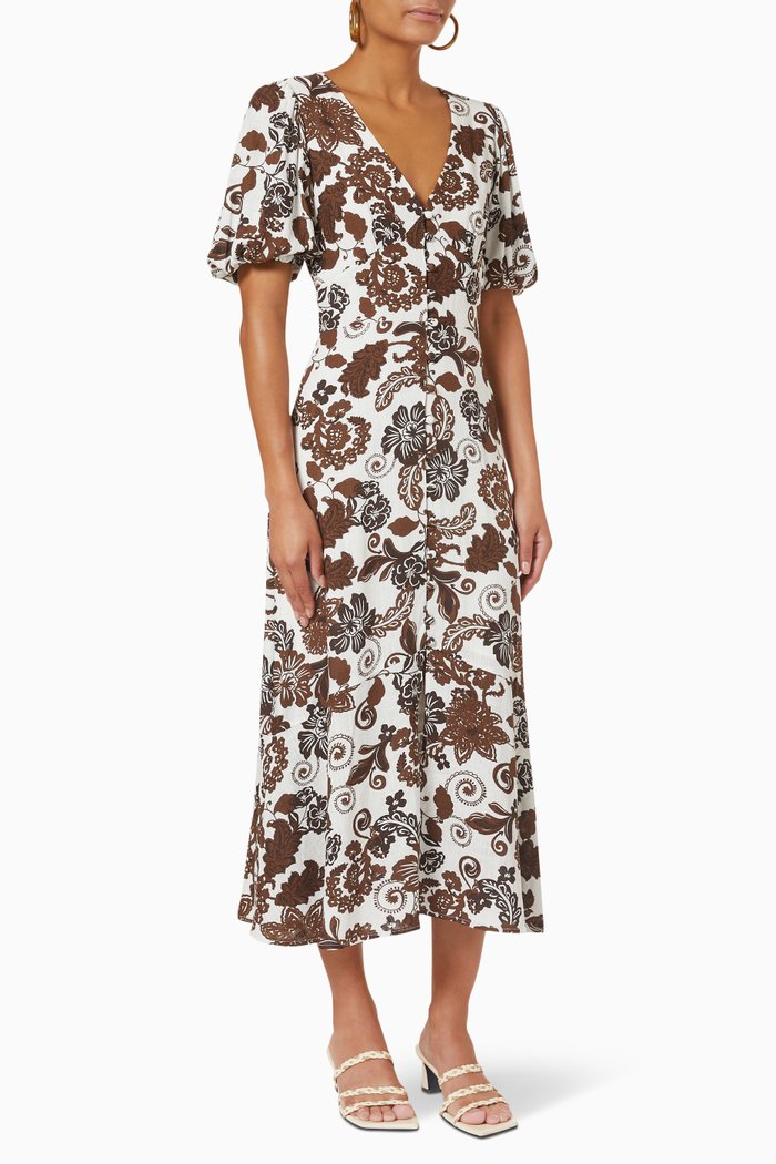 

Amara Midi Dress in Linen, Brown