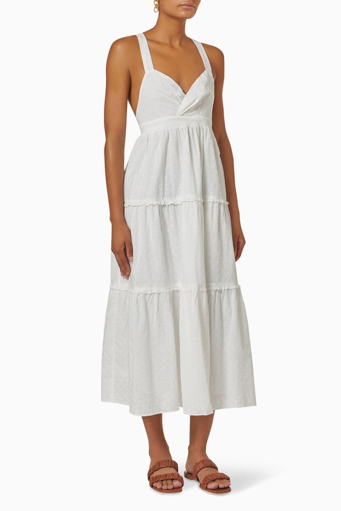 

Lola Midi Dress in Broderie Anglaise Cotton, White