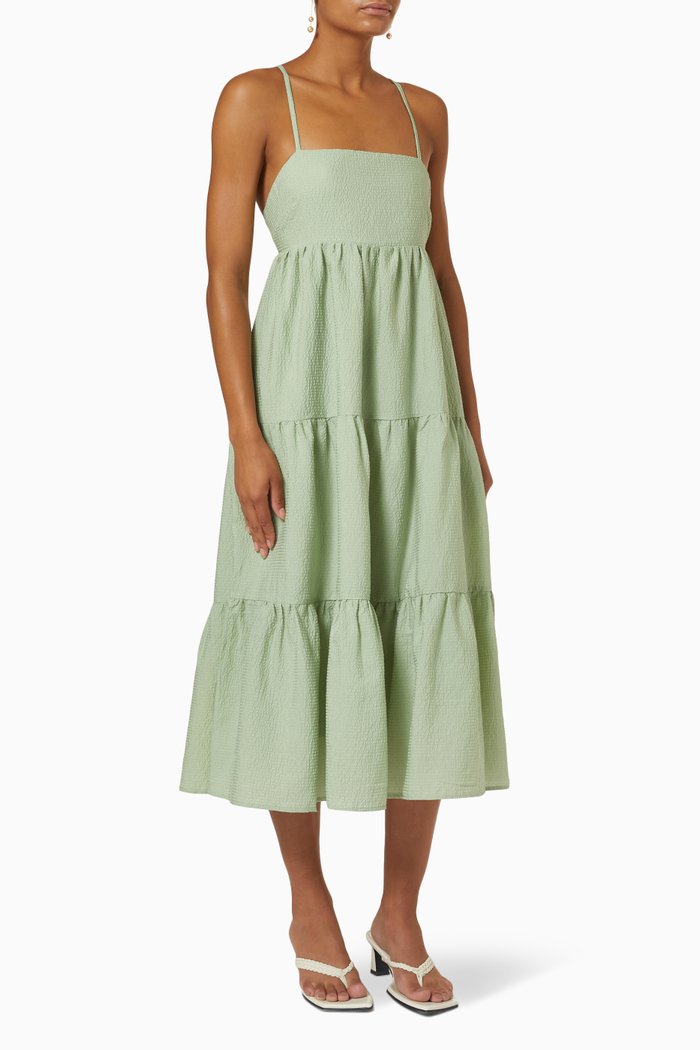

Shyla Midi Dress in Textured Cotton, Green