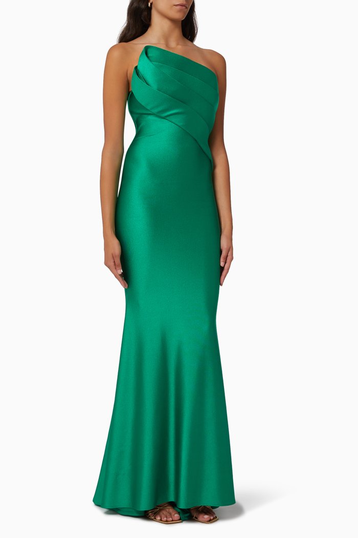 Pleated Bodice Gown, Green