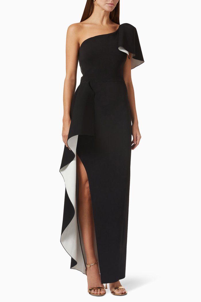 

One Shoulder Gown in Stretch Crepe, White