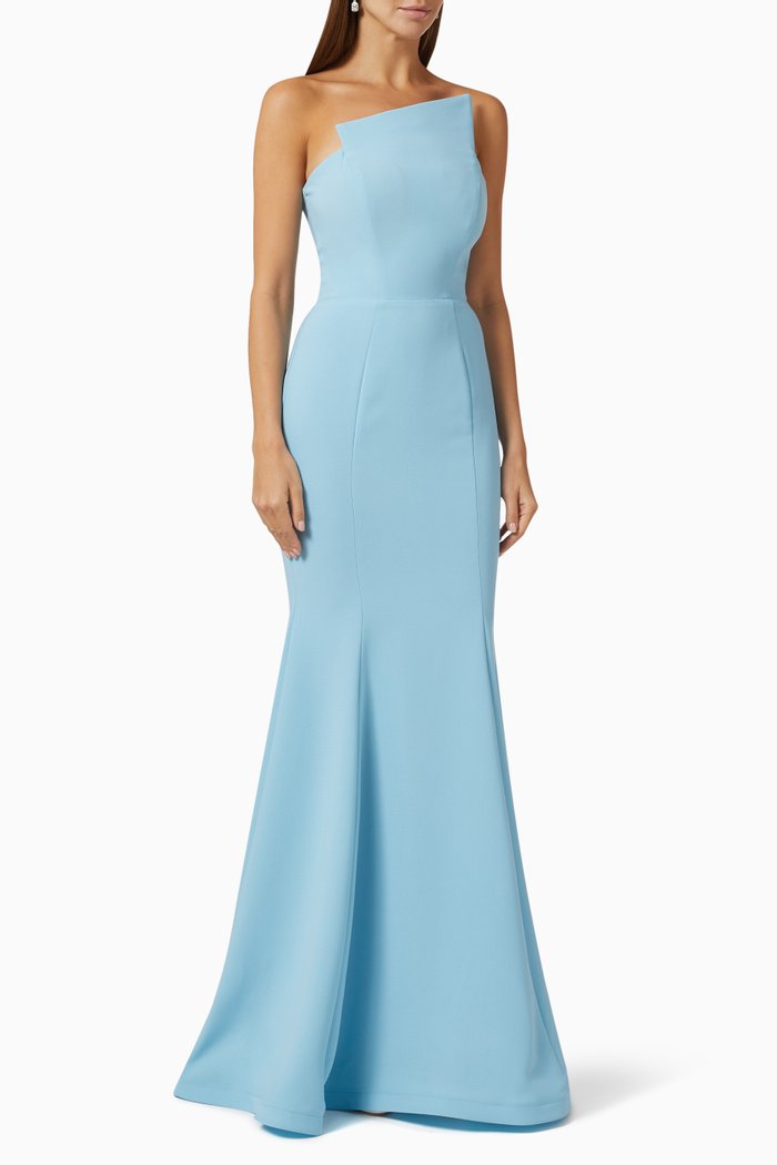 

Asymmetric Gown in Pebbled Crepe, Blue