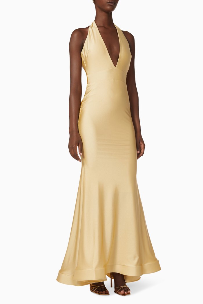 

Slinky Halter Gown in Jersey, Gold