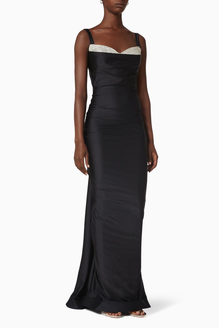 

Sequin Crumb Catcher Gown in Lycra Jersey, Black