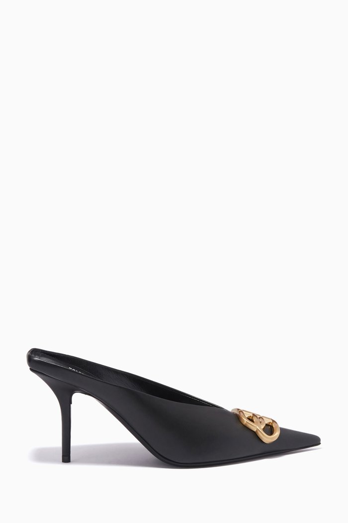 

BB Square Knife Mules in Leather, Black