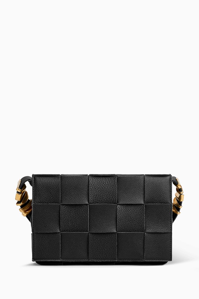 

Cassette Bag in Intreccio Leather, Black