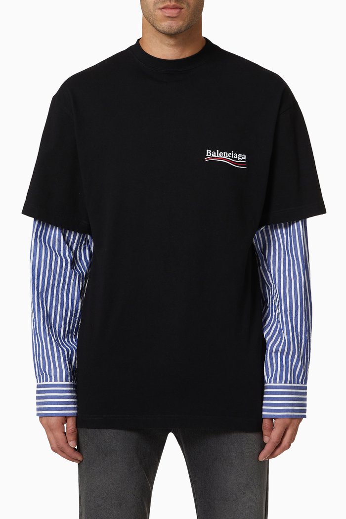 

Political Campaign Layered T-shirt in Vintage Jersey & Poplin, Black