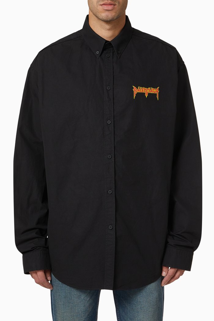 Logo Shirt in Cotton Poplin, Black