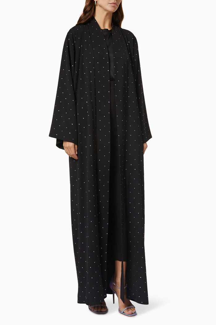 

Embellished Metallic Abaya Wrap, Black