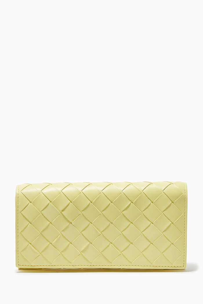 

Flap Wallet in Intrecciato Nappa, Yellow