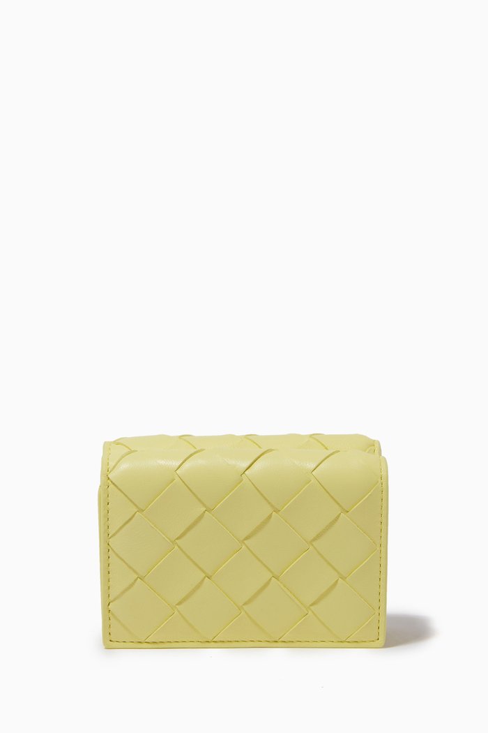 

Tiny Tri-fold Wallet in Intrecciato Nappa, Yellow