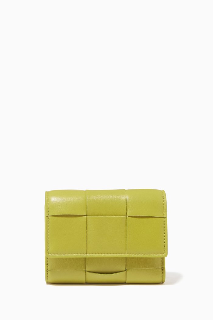 

Mini Tri-fold Zip Wallet in Intrecciato Nappa, Green