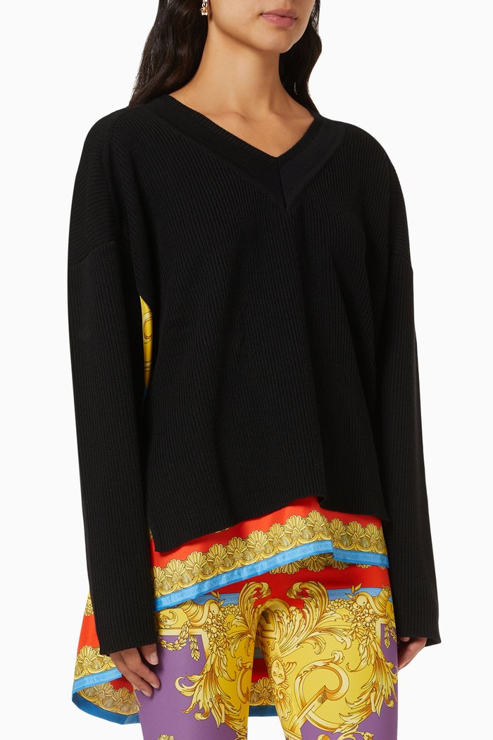 

Barocco Goddess Foulard Jumper in Wool & Silk, Black