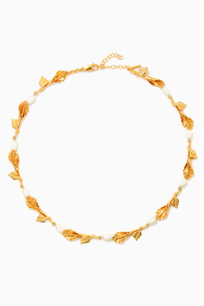 

Chloe Leaves & Pearls Choker in 24kt Gold Plated Bronze, Neutral