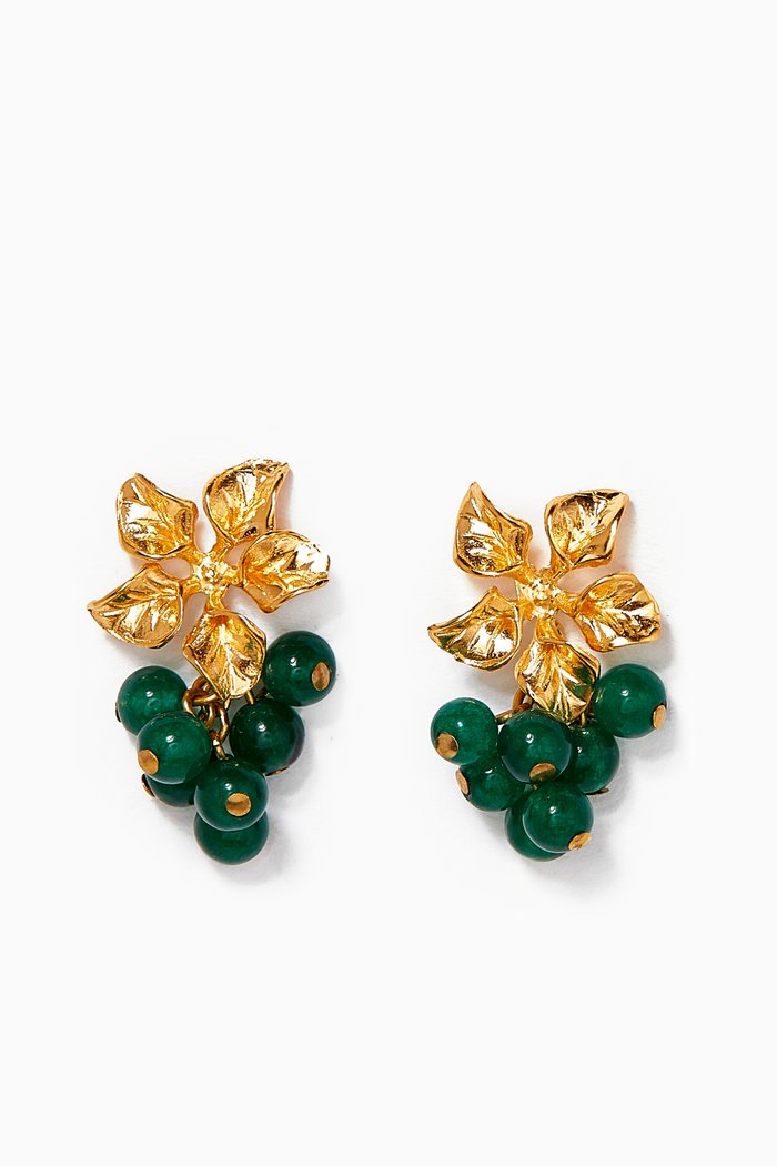 Magnolia Earrings in 24kt Gold-Plated Bronze, Green