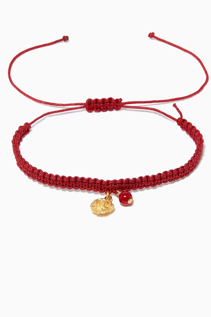 

Rosie Makrame Bracelet in 24kt Gold Plated Bronze, Burgundy