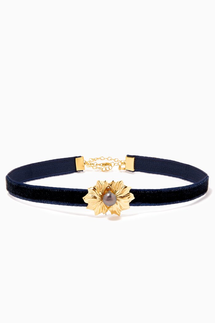 

Victoria Velvet Choker in 24kt Gold Plated Bronze, Blue