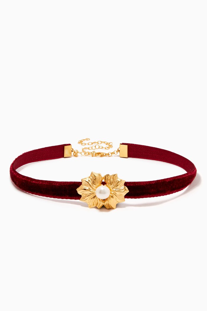 

Victoria Velvet Choker in 24kt Gold Plated Bronze, Burgundy