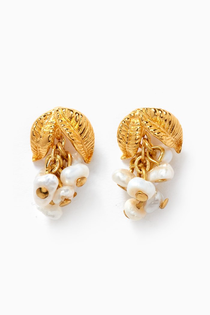 Lea Stud Earrings in 24kt Gold-Plated Bronze, Neutral