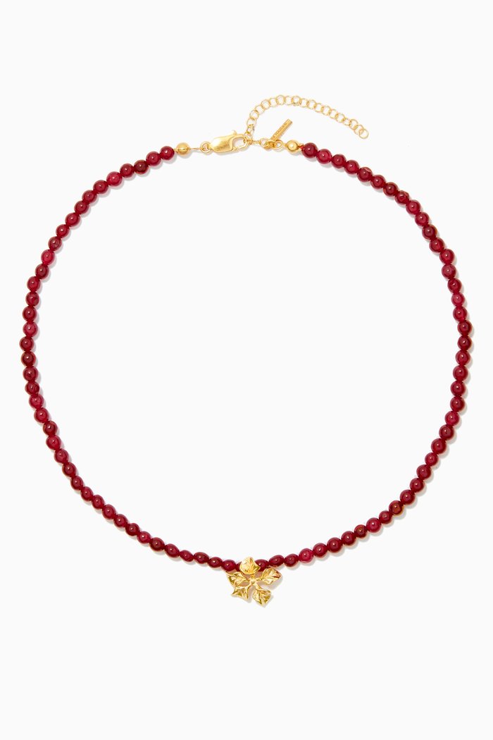 

Magnolia Choker in 24kt Gold Plated Bronze, Burgundy