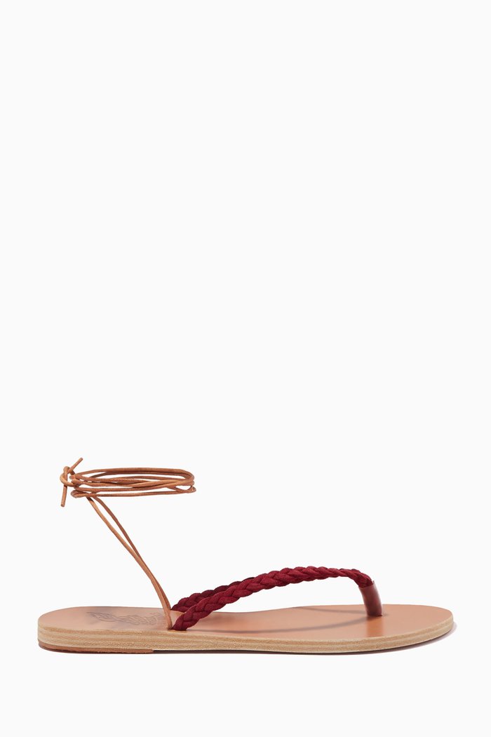 Plage Lace Up Sandals in Suede & Leather, Burgundy